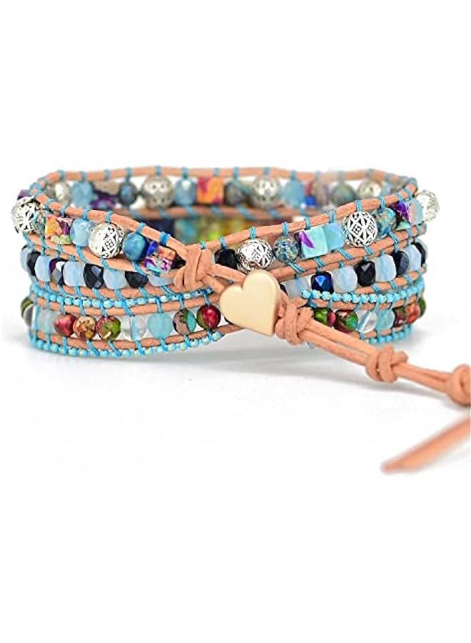 Arabest Beaded Boho Bracelets for Women Natural Healing Stone Bohemian Crystal Handmade Leather Wrap Bracelets with Strand for Men Girls Shipping from US Warehouse (Chakra Stone) - Image 2