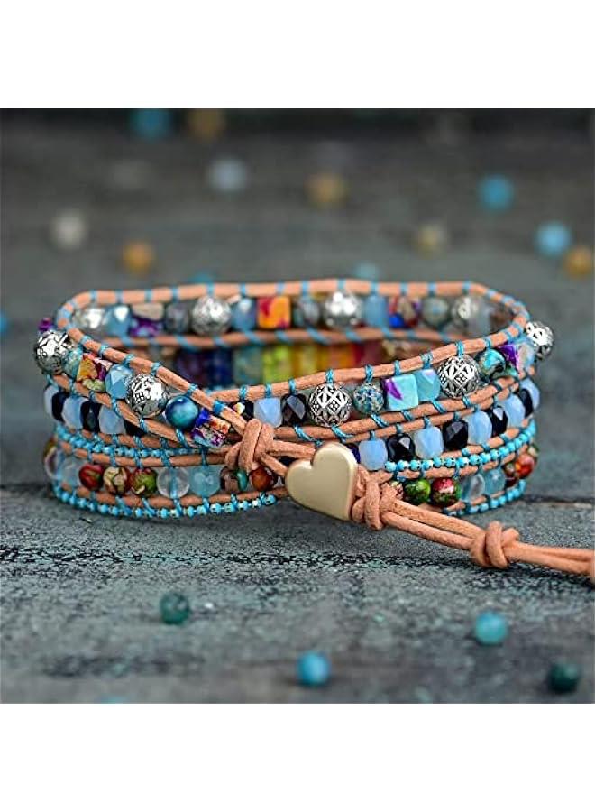 Arabest Beaded Boho Bracelets for Women Natural Healing Stone Bohemian Crystal Handmade Leather Wrap Bracelets with Strand for Men Girls Shipping from US Warehouse (Chakra Stone) - Image 4