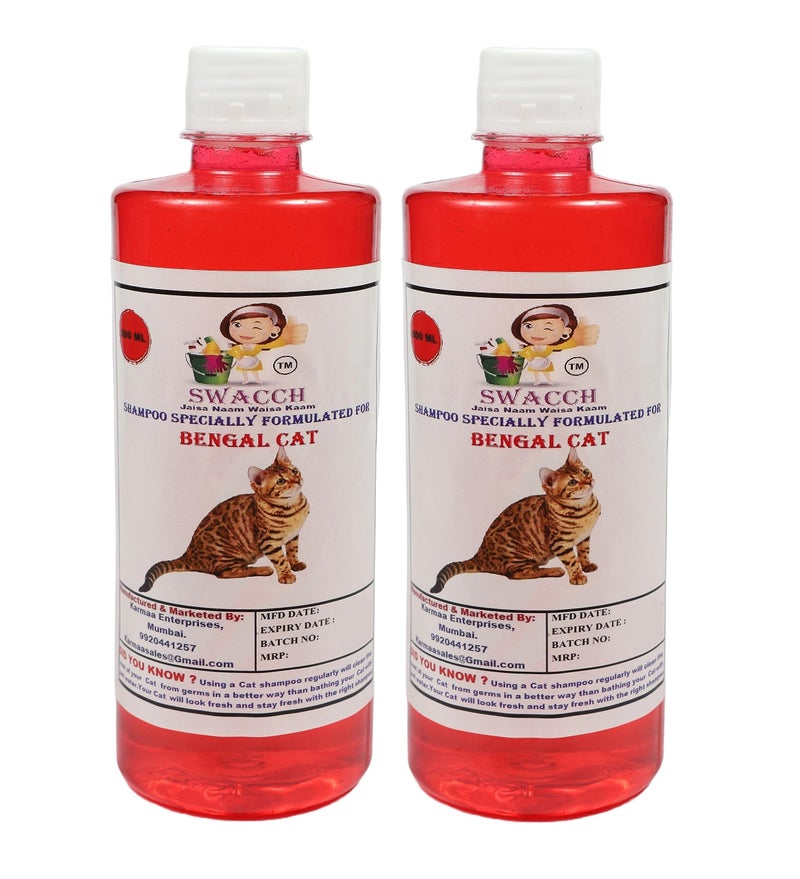 SWACCH Shampoo Specially FORMULATED for Bengal Cat (500ML) (Pack of 2) Strawberry - Image 1