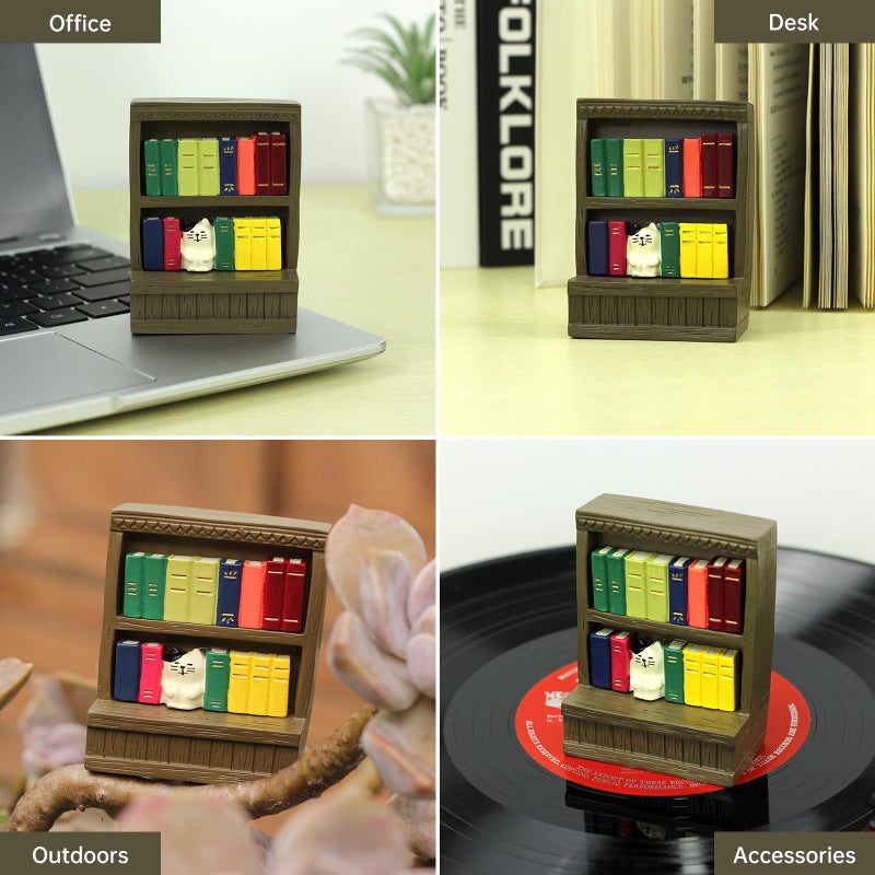 RAQWI Cute Mini Cat Bookshelf Statue, Tiny Bookcase Ornament for Living Room, Bedroom, Office Shelf Decor, Adorable Gift for Cat Moms, Readers, Miniature Collectors - Image 4