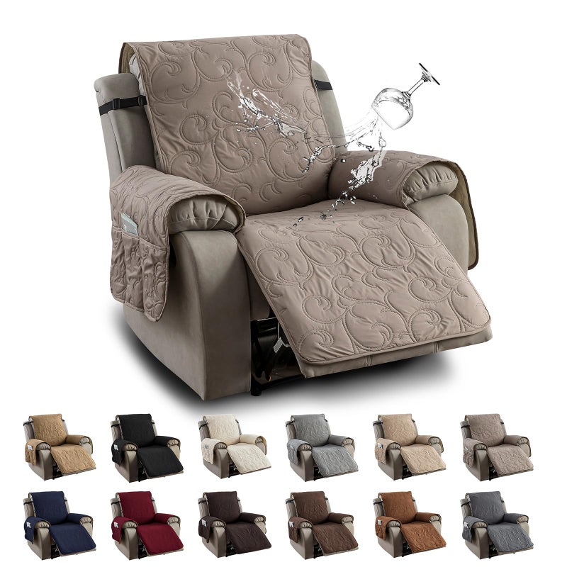 YUEANG 100% Waterproof Recliner Chair Cover, Recliner Chair Covers for Reclining Chair, Non-Slip Fabric Recliner Couch Cover for Living Room, for Pets Kids Protector, Washable (Taupe, 23.6"Recliner Chair) - Image 1