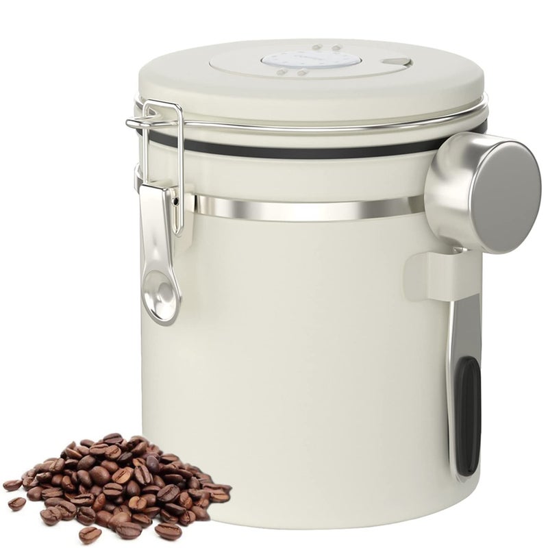 Coffee Bean Airtight Jar - 304 Stainless Steel with Exhaust Valve, Airtight Storage Jar, Dried Fruit Preservation Jar, Coffee Canister, with Steel Spoon, 1.5L, Beige - Image 1