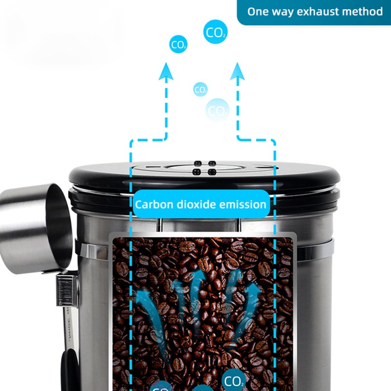 Coffee Bean Airtight Jar - 304 Stainless Steel with Exhaust Valve, Airtight Storage Jar, Dried Fruit Preservation Jar, Coffee Canister, with Steel Spoon, 1.5L, Beige - Image 5