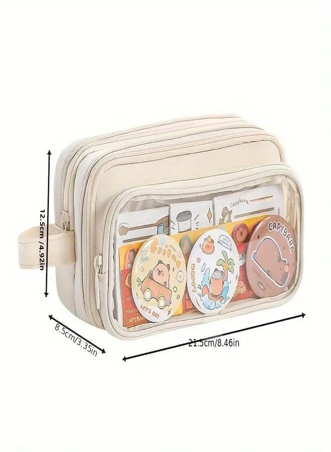BAG IN ENTERPRISE Transparent Multi-Compartment Pencil Case – Dual Zipper, Large Capacity Organizer with Clear Front Window, Travel-Friendly Stationery Storage Pouch (Black 03) - Image 5