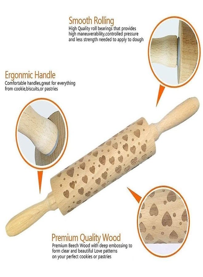 Lavnik Baking Embossing Rolling Pin, Heart Design, Dough Roller, for Baking Cookie Fondant Pastry Clay Dough, Wooden Rolling Pin, Hearts Pattern, Cookies Decorating Wooden Rolling pin - Image 2