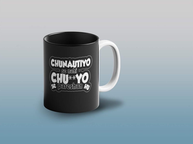 Prink Chunautiyon Se Nahi Printed Inner Black Coffee Mug | Funky Design Printed Coffee and Tea Mugs | Gift for Friends | 330ml, Microwave & Dishwasher Safe - Image 3