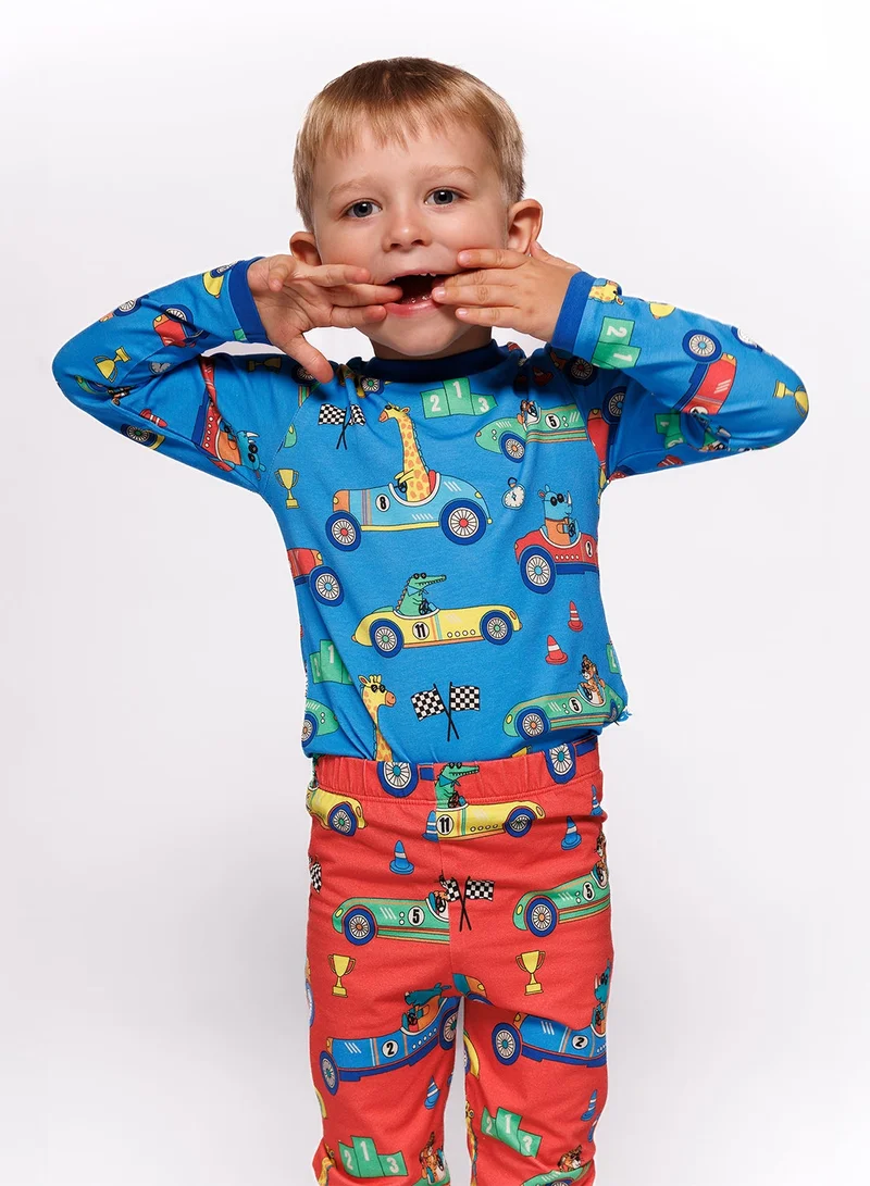 سموفولك بلوزة بأكمام طويلة ورسومات سيارات سباق