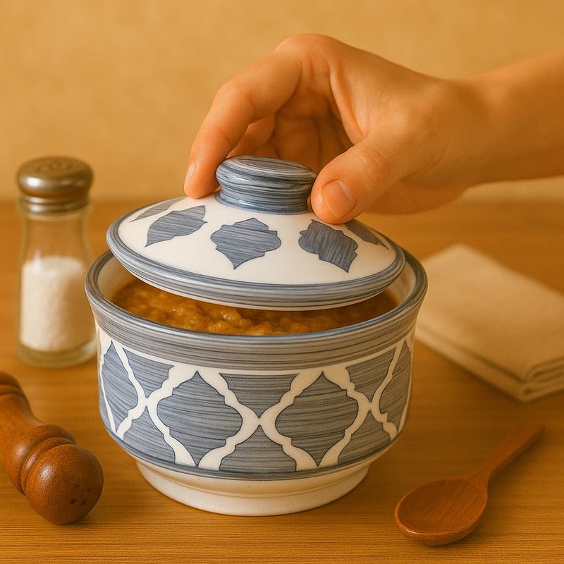 Kunhar Kunhar Multipurpose Ceramic Donga - Grey | 270 ML Lidded Serving Donga | Microwave & Dishwasher Safe | Ideal for Gravy, Dal, Curry & More  - Image 2