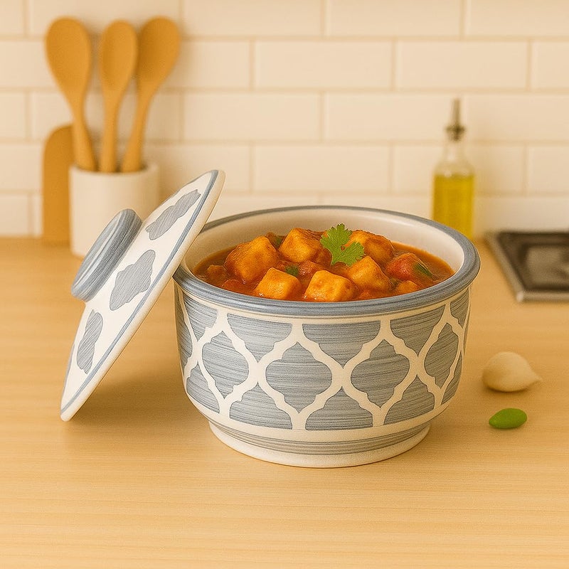 Kunhar Kunhar Multipurpose Ceramic Donga - Grey | 270 ML Lidded Serving Donga | Microwave & Dishwasher Safe | Ideal for Gravy, Dal, Curry & More  - Image 3