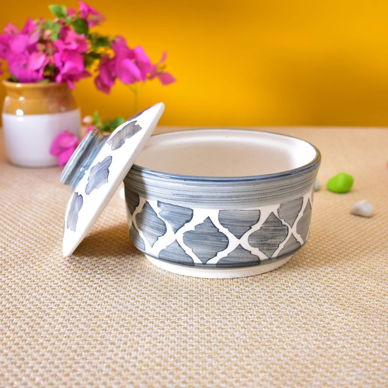 Kunhar Kunhar Multipurpose Ceramic Donga - Grey | 270 ML Lidded Serving Donga | Microwave & Dishwasher Safe | Ideal for Gravy, Dal, Curry & More  - Image 5