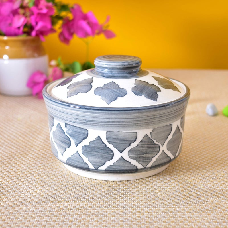 Kunhar Kunhar Multipurpose Ceramic Donga - Grey | 270 ML Lidded Serving Donga | Microwave & Dishwasher Safe | Ideal for Gravy, Dal, Curry & More  - Image 1
