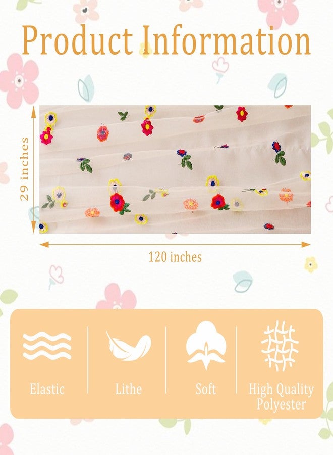 BINBE 3pcs Champagne Daisy Spring Table Runner Embroidery Gauze 10FT Florals Seasonal Tulle Holiday Birthday Kitchen Dining Table Decor for Home Party - Image 4