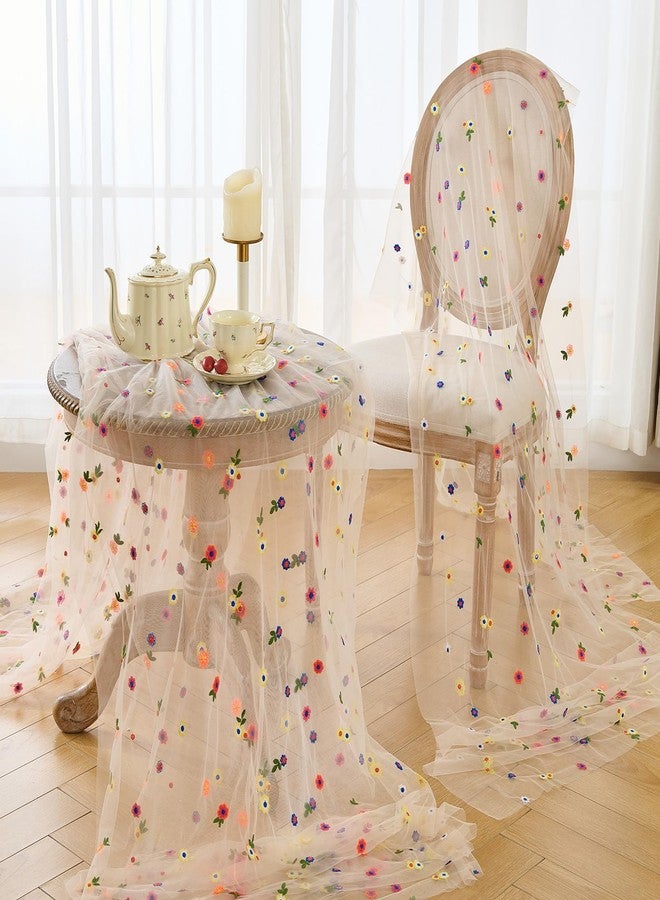 BINBE 3pcs Champagne Daisy Spring Table Runner Embroidery Gauze 10FT Florals Seasonal Tulle Holiday Birthday Kitchen Dining Table Decor for Home Party - Image 5