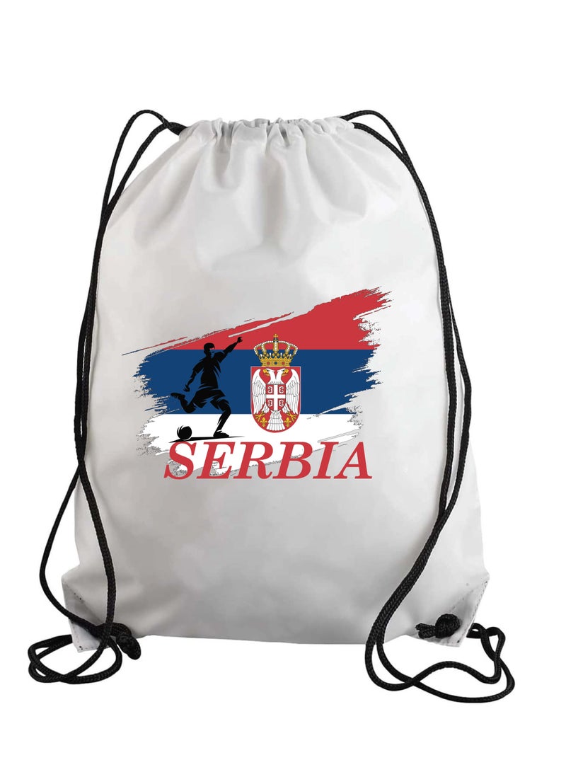 Serbia Soccer Drawstring Bag or Backpack Suitable for Adults and Kids and Sports Fans (Design 1)