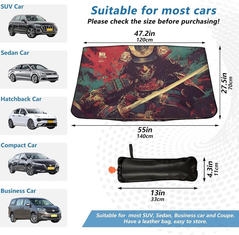 Windshield Sun Shade Umbrella Samurai Closeup Green – Fashion Design, Protect Car from Sun & Heat Damage, Easy Store, Universal Fit 55” x 27.5” - Image 3