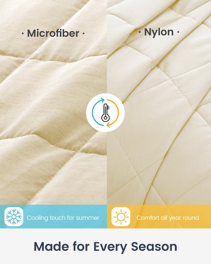 Drewin Cooling Weighted Blankets for Adults, 15lbs Weighted Blankets Queen Size for Hot Sleepers, Double-Sided Microfiber Cool, Soft Heavy Blanket for Sleep Natural and Calming, 60 x 80 inches, Beige - Image 2