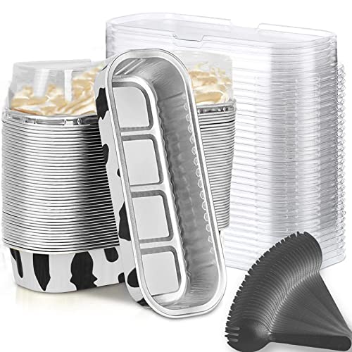 Findful Mini Loaf Baking Pans with Lids and Spoons 50 Pack 68oz Rectangle Aluminum Foil Baking Pans Tins Containers  Cupcake Containers Wrappers Cheesecake Creme Brulee Ramekins