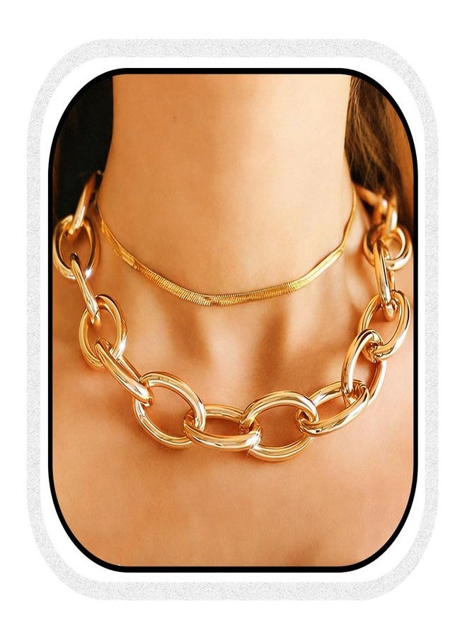 CLOACE Layered Choker Necklaces Gold Cuban Link Chain Necklace Snake Link Jewelry Jewelry Adjustable for Women and Girls (Snake Chain) - Image 1