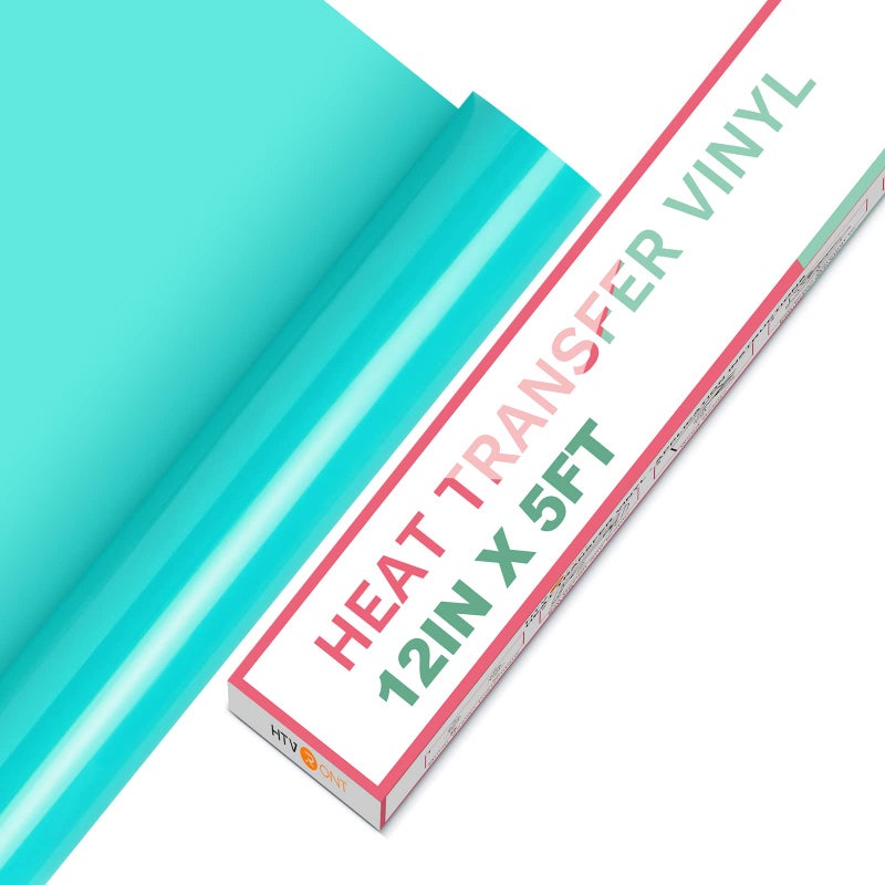 HTVRONT HTV Vinyl Rolls  12 x 5ft Turquoise Heat Transfer Vinyl for Shirts  All Cutter Machines  Easy to Cut  Weed