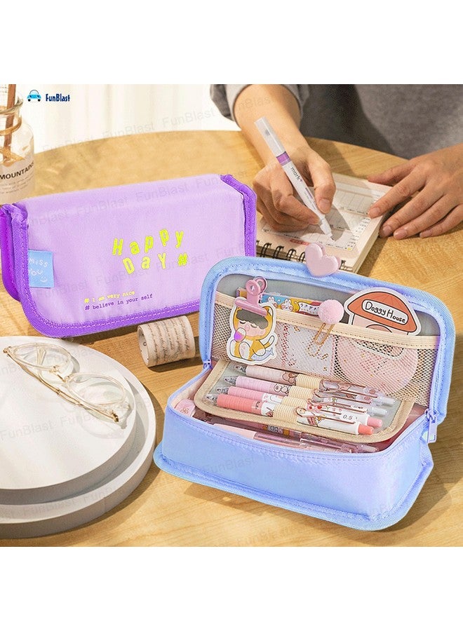فنبلاست حقائب أقلام فن بلاست - حقيبة أقلام كاواي، منظم أقلام أنيق، حقيبة تنظيم أدوات مكتبية كبيرة السعة، حقيبة متعددة الأغراض بسحاب للأطفال والكبار (أزرق) - Image 4