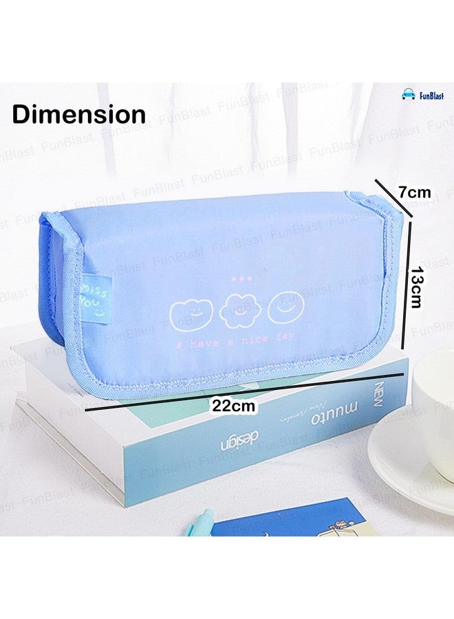 فنبلاست حقائب أقلام فن بلاست - حقيبة أقلام كاواي، منظم أقلام أنيق، حقيبة تنظيم أدوات مكتبية كبيرة السعة، حقيبة متعددة الأغراض بسحاب للأطفال والكبار (أزرق) - Image 3