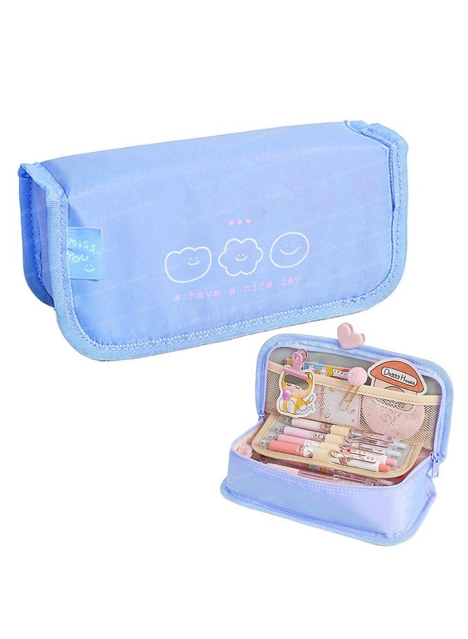 فنبلاست حقائب أقلام فن بلاست - حقيبة أقلام كاواي، منظم أقلام أنيق، حقيبة تنظيم أدوات مكتبية كبيرة السعة، حقيبة متعددة الأغراض بسحاب للأطفال والكبار (أزرق) - Image 1
