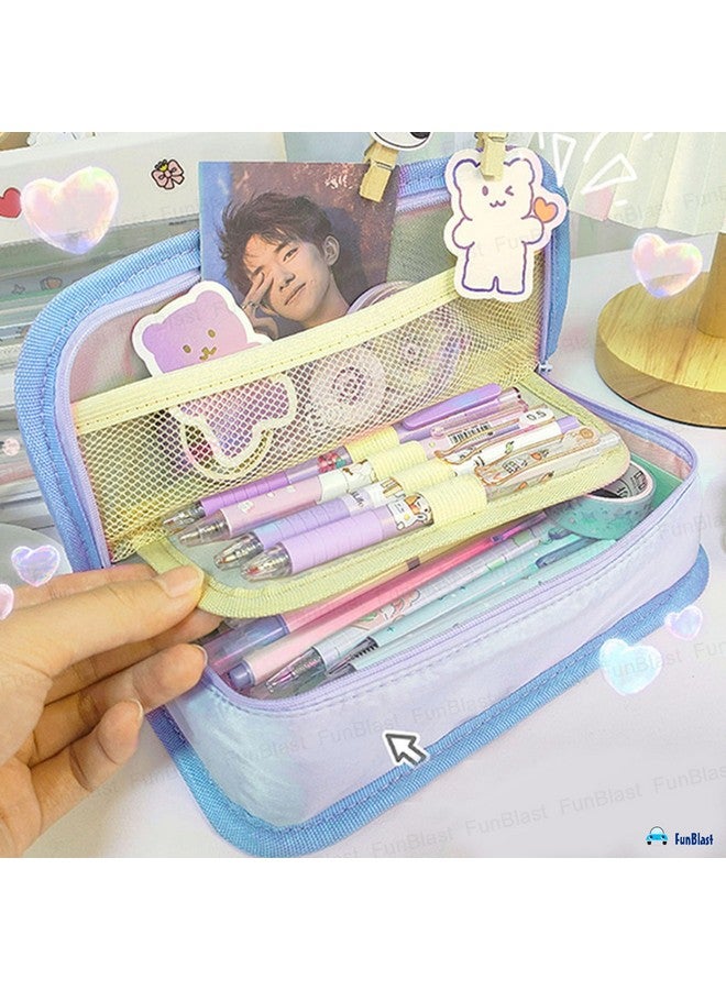 فنبلاست حقائب أقلام فن بلاست - حقيبة أقلام كاواي، منظم أقلام أنيق، حقيبة تنظيم أدوات مكتبية كبيرة السعة، حقيبة متعددة الأغراض بسحاب للأطفال والكبار (أزرق) - Image 5