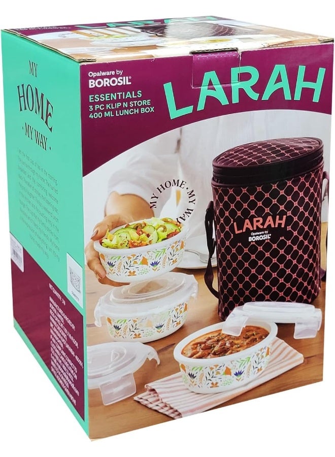 بوروسيل صندوق غداء لاراه أوبال كليب-إن-ستور مع حقيبة 3 قطع - 400 مل × 3 - Image 4