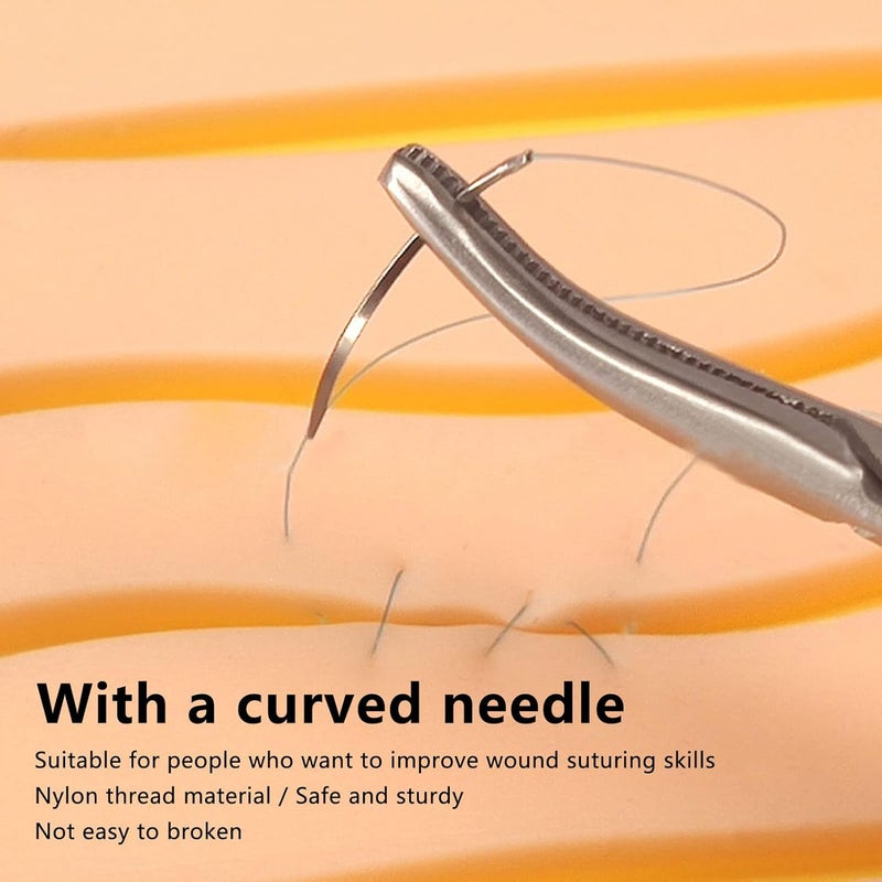 klarako 12pcs Suture Practice Thread, Individual Package Nylon Suturing Thread Set with Curved Needle for Hospital Clinic Rotation, First Aid Travel Safety, Veterinary Use (2/0) - Image 3