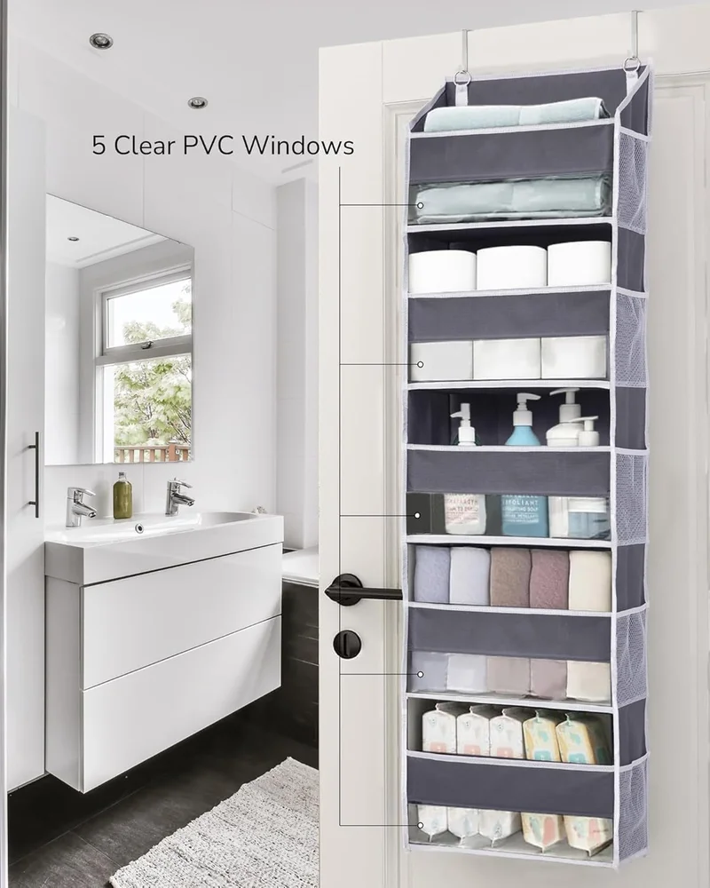 كويزيرا Over Door Organizer – 5 Pockets & 10 Mesh Sides  – Dark Grey
