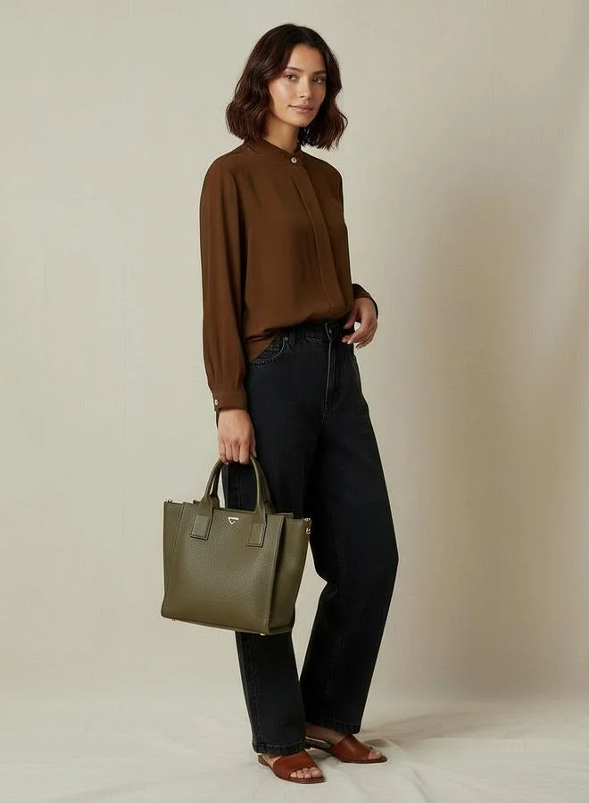 Iconic Iconic Regular Fit Cupro Top with Mandarin Collar