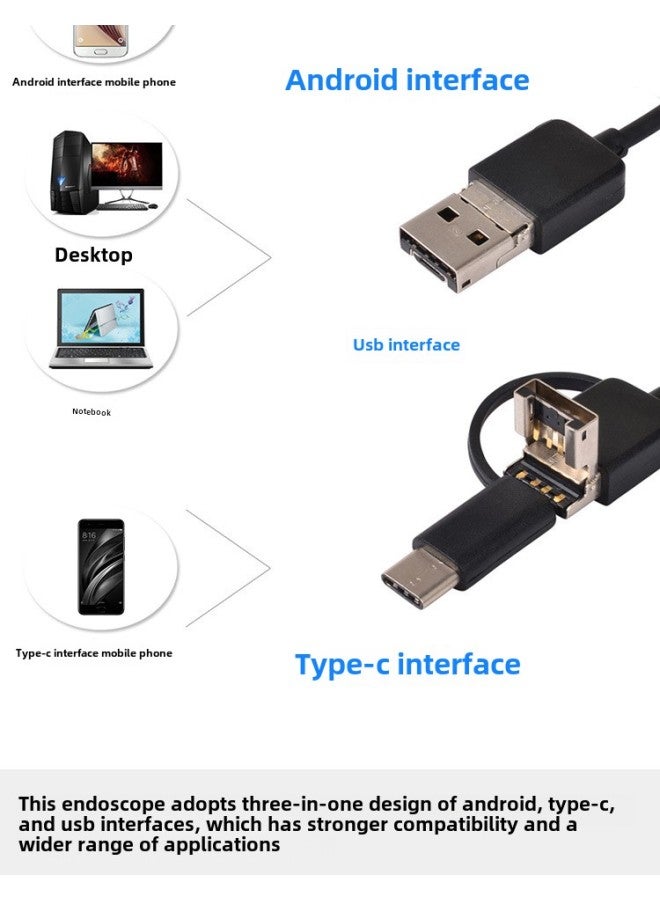8MM 3 In1 TYPE-C USB Android Mobile Phone Endoscope 2 M 5 M 2 Million Mobile Phone Endoscope Instrument-Color:10 M Flexible Cord - Image 2