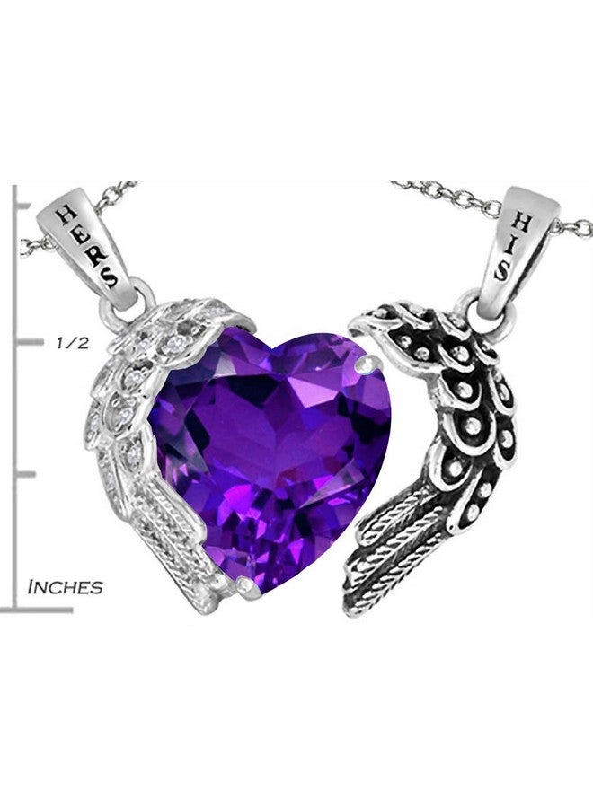 Star K His And Hers Winged Love Couple 2Pcs Pendant Necklace Set With Heart Shape 11Mm Simulated Amethyst - Image 2
