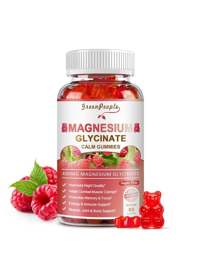GREENPEOPLE Magnesium Glycinate Gummies 400mg - Sugar Free Magnesium Potassium Supplement with Magnesium Malate, Vitamin D, B6, and CoQ10 for Calm Support & Sleep for Adults - Raspberry Gummies  - Image 1