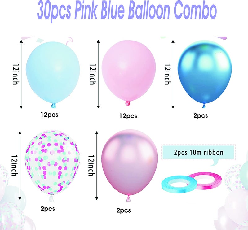 Lazybeee™ 30 Pcs Pink and Blue Balloons, 30 Pcs 12 Inch Baby Shower Party Balloons, Metallic Blue Pink Balloon for Welcome Baby Birthday Baby Shower Wedding Bridal Shower Party Graduation Decoration - Image 3