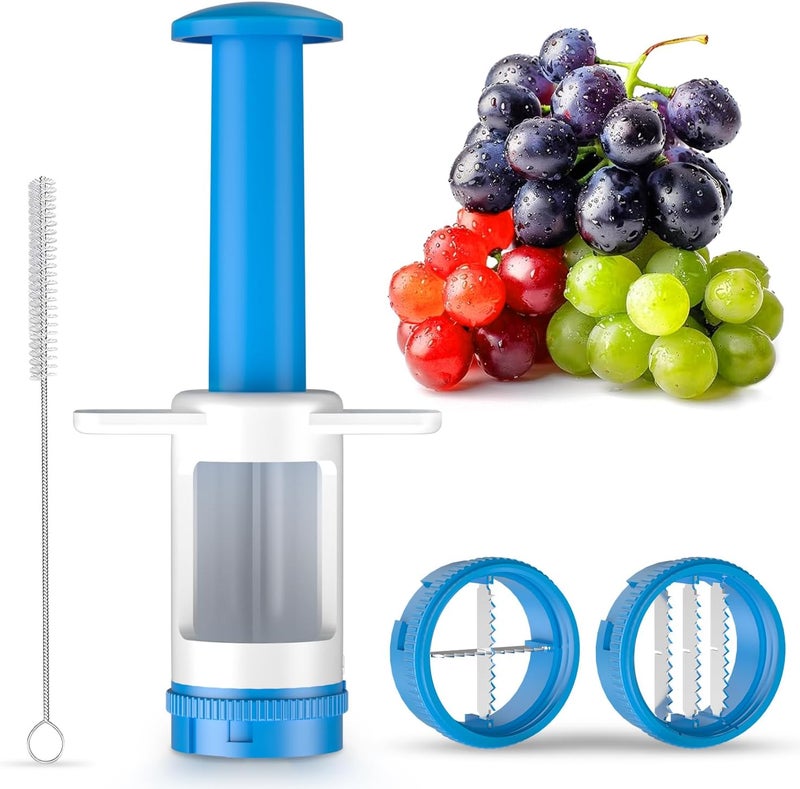Grapes Cutter for Toddlers, Fruit & Veggie Cutter for Kids Grape Slicer Kitchen Tool, Perfect for Fruit Salads, Snacks, and Cake Decorations-Green Container-Blue DoubleBlade
