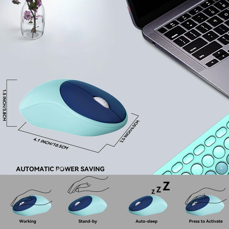 FD Wireless Keyboards and Mouse Combo - 2.4GHz USB Cordless, Cute Wireless Keyboard Round Keys, Quiet and Slim Set for Laptop, Computer, TV and Mac - Indigo Blue Colorful - Image 4