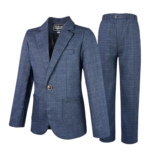 LOLANTA Kids Boys Plaid Suit Fashion Blazer Pants Set 2 Piece Formal Wear Outfit for Wedding(Dark Blue, 10-11Years) - Image 2