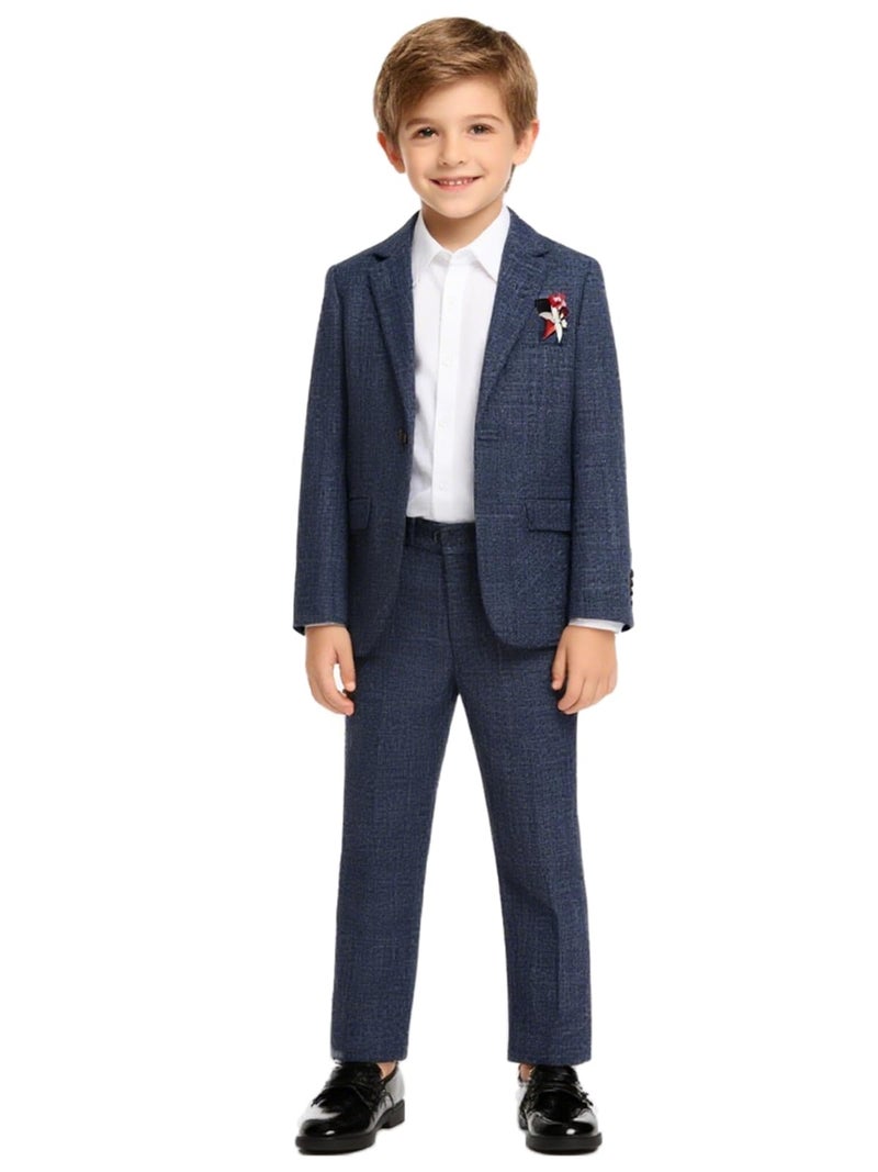 LOLANTA Kids Boys Plaid Suit Fashion Blazer Pants Set 2 Piece Formal Wear Outfit for Wedding(Dark Blue, 10-11Years) - Image 1