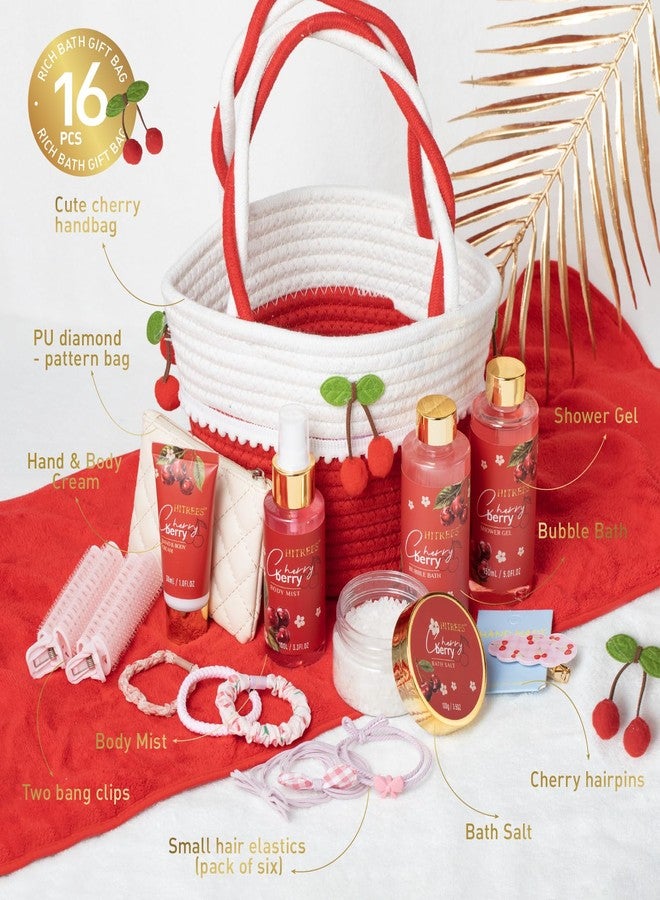Hitrees Spa Gifts for Women, Cherry & Berry Spa Gift Set for Teenage Tote Bag, Shower Gel, Hand & Body Lotion, Hitrees Birthday for Best Friend Woman, Mom, Mothers Day - Image 2