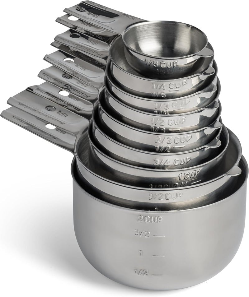 Hudson Essentials Stainless Steel Measuring Cups Set - (9 Piece Set) - Stackable Set with Spout - Includes 2 Cup and 1.5 Cup - Image 1
