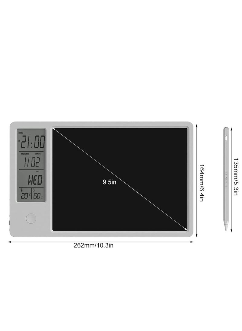 Electronic Desktop Calendar Rechargeable Writing Memo Message Board Notepad with Digital Clock Date Time Week Indoor Temperature Display 9.5inch Drawing Pad for Office Home Business Decor White