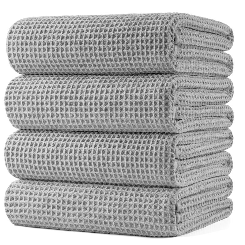 POLYTE 430 GSM Microfiber Oversize Quick Dry Lint Free Bath Towel, 60 x 30 in, 4 Pack (Waffle Weave) - Image 1