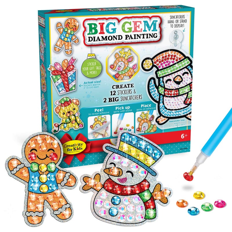 Creativity for Kids Holiday Big Gem Diamond Painting Kit Create 12 Festive Stickers 2 Suncatchers with 1000 Colorful Gems Fun for Parties Gifts Ornaments Seasonal Dcor Ages 6 - Image 2
