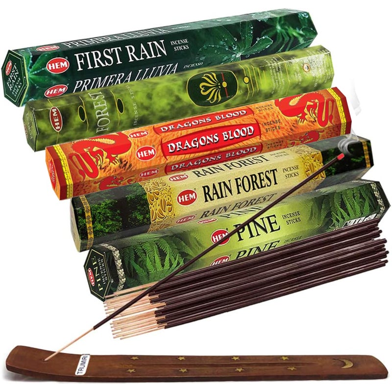 TRUMIRI Hem Incense Sticks Variety Pack 12 and Incense Stick Holder Bundle with 5 Forest Themed Fragrances - Image 1