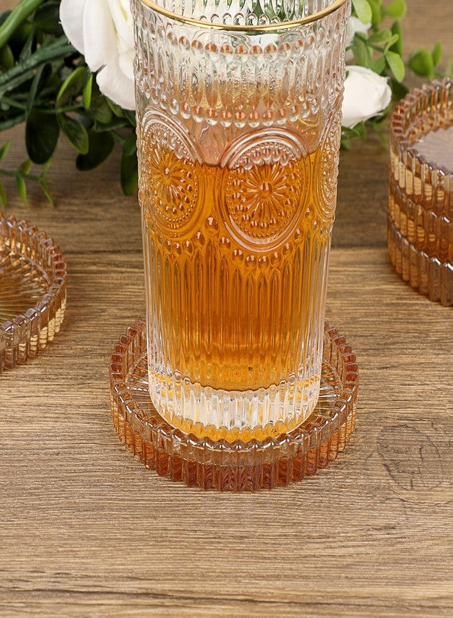 JUXYES 8 Pack Amber Tone Crystal Coasters Round Cup Mat, Glass Coasters for Drinks Coffee Tea Wine, Decorative Wine Bottle Coasters, Crystal Drink Coasters for Restaurant bar Kitchen Dining Table - Image 4