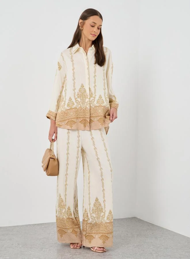 Styli Styli Printed Oversized Spread Collar Shirt