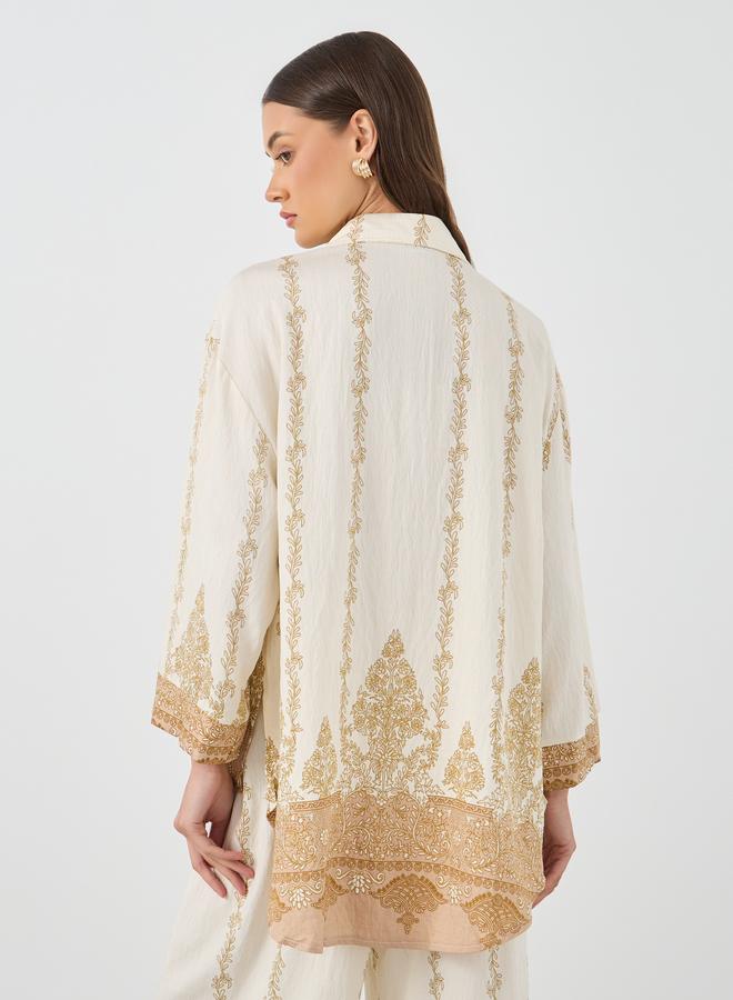 Styli Printed Oversized Spread Collar Shirt - Image 4