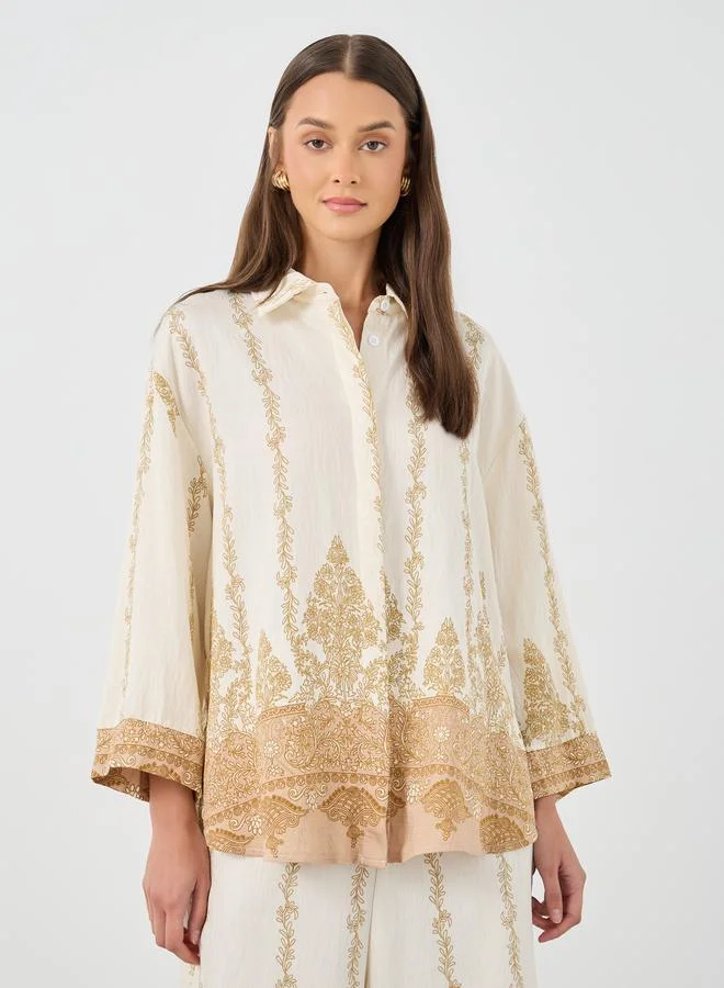 Styli Styli Printed Oversized Spread Collar Shirt
