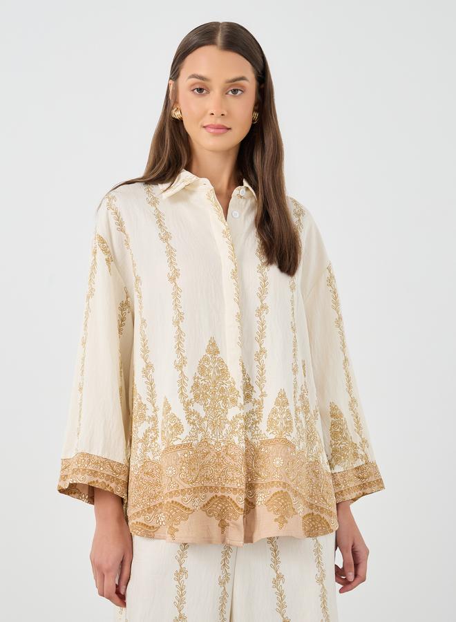 Styli Printed Oversized Spread Collar Shirt - Image 1